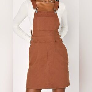Lulu's Constantly Sweet Brown Twill Overall Dress
